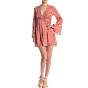 Floral Bell-Sleeve Mini Dress | Indian Red | M